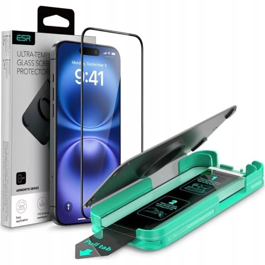 Szkło hartowane ESR Armorite na iPhone 16 Pro Max - z czarną ramką
