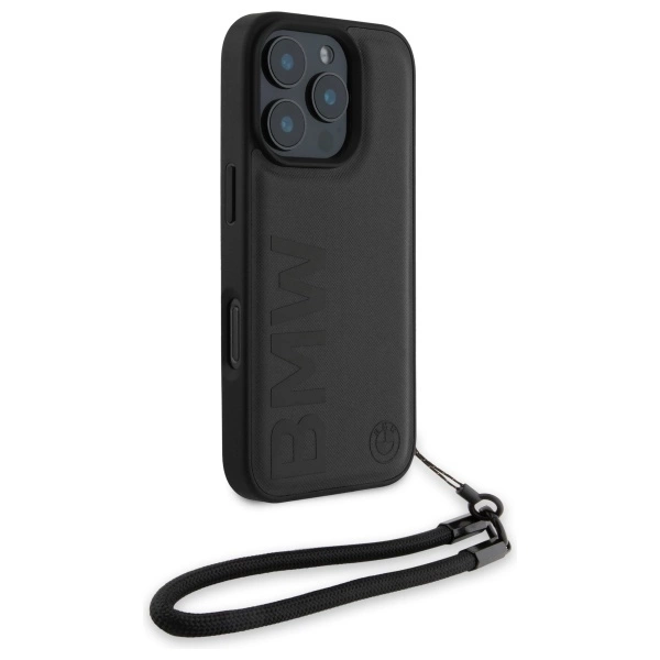 Etui BMW Signature Leather Wordmark Cord na iPhone 16 Pro - czarne