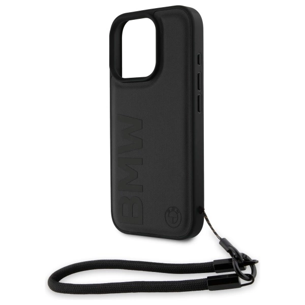 Etui BMW Signature Leather Wordmark Cord na iPhone 16 Pro - czarne