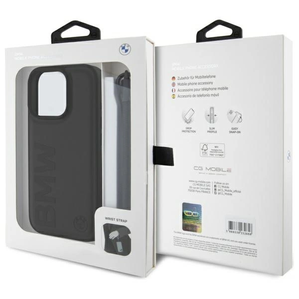 Etui BMW Signature Leather Wordmark Cord na iPhone 16 Pro - czarne