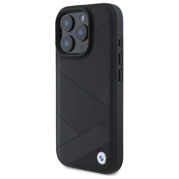 Etui BMW Sign Leather Crossing Lines Pattern na iPhone 16 Pro Max - czarne