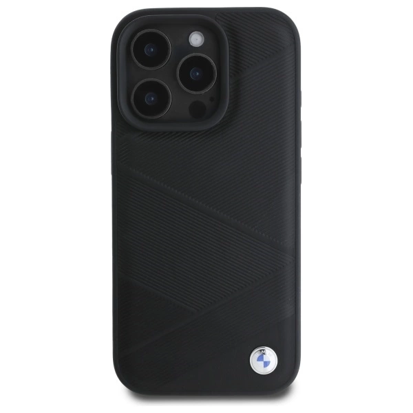 Etui BMW Sign Leather Crossing Lines Pattern na iPhone 16 Pro Max - czarne
