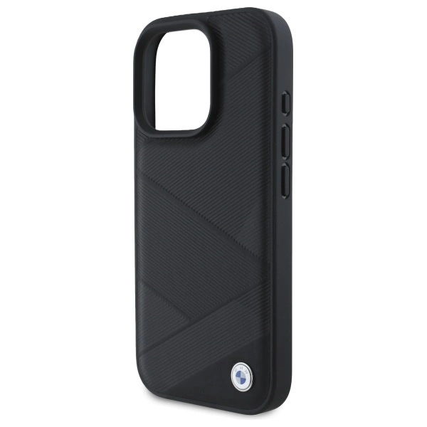 Etui BMW Sign Leather Crossing Lines Pattern na iPhone 16 Pro Max - czarne