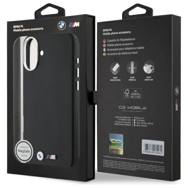 Etui BMW M Smooth Full Wrapped Metal MagSafe na iPhone 16 Plus - czarne