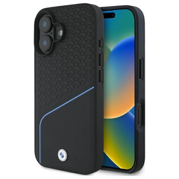 Etui BMW Sign Leather Textured And Line MagSafe na iPhone 16  - czarne