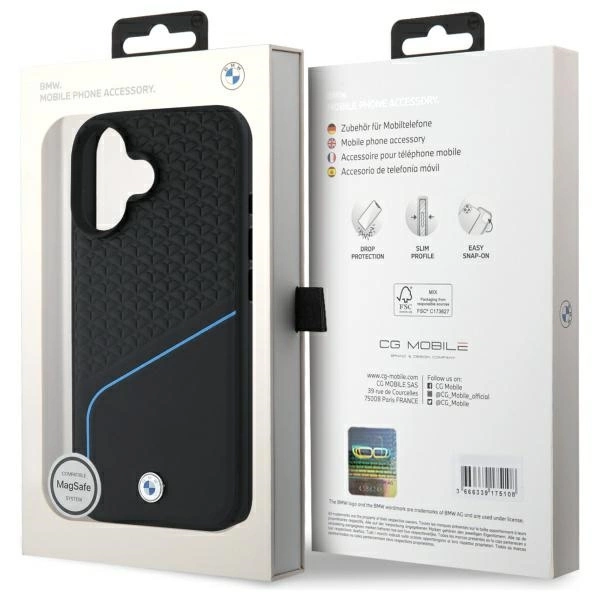 Etui BMW Sign Leather Textured And Line MagSafe na iPhone 16  - czarne