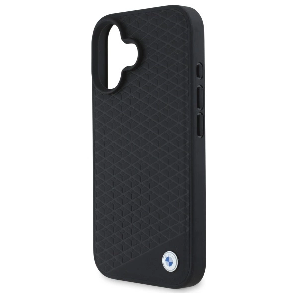 Etui BMW Sign Leather Diamond Metal Logo MagSafe na iPhone 16  - czarne