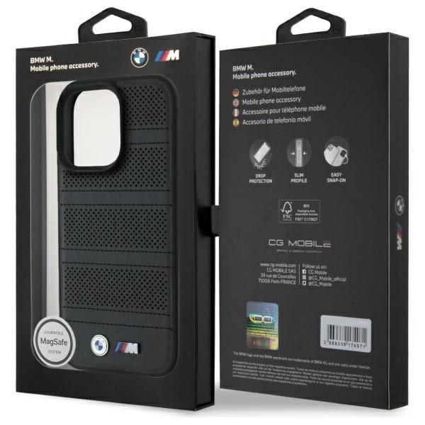 Etui BMW M Perforated And Stitched Line MagSafe na iPhone 16 Pro Max - czarne