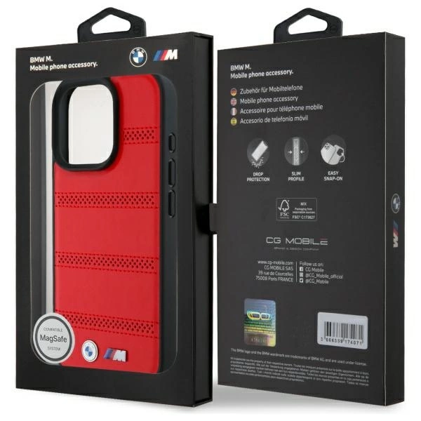 Etui BMW M Perforated And Stitched Line MagSafe na iPhone 16 Pro Max - czerwone