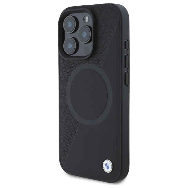 Etui BMW Sign Leather Half Textured And Circle MagSafe na iPhone 16 Pro Max - czarne