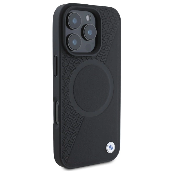 Etui BMW Sign Leather Half Textured And Circle MagSafe na iPhone 16 Pro Max - czarne