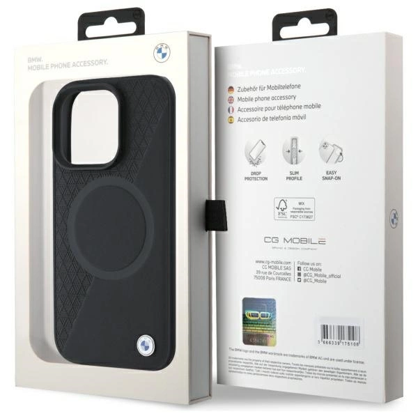 Etui BMW Sign Leather Half Textured And Circle MagSafe na iPhone 16 Pro Max - czarne