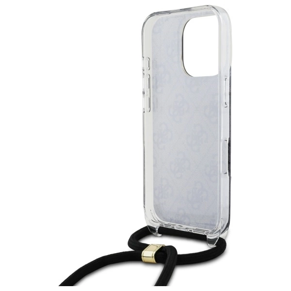 Etui Guess Crossbody Cord 4G Print ze smyczą na iPhone 16 Pro - czarne
