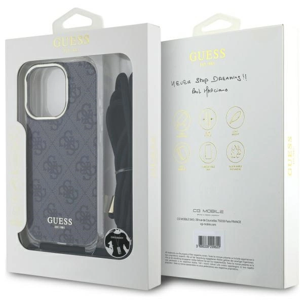 Etui Guess Crossbody Cord 4G Print ze smyczą na iPhone 16 Pro - czarne