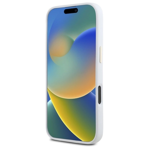 Etui Guess Silicone Logo Strass 4G na iPhone 16 Pro - białe