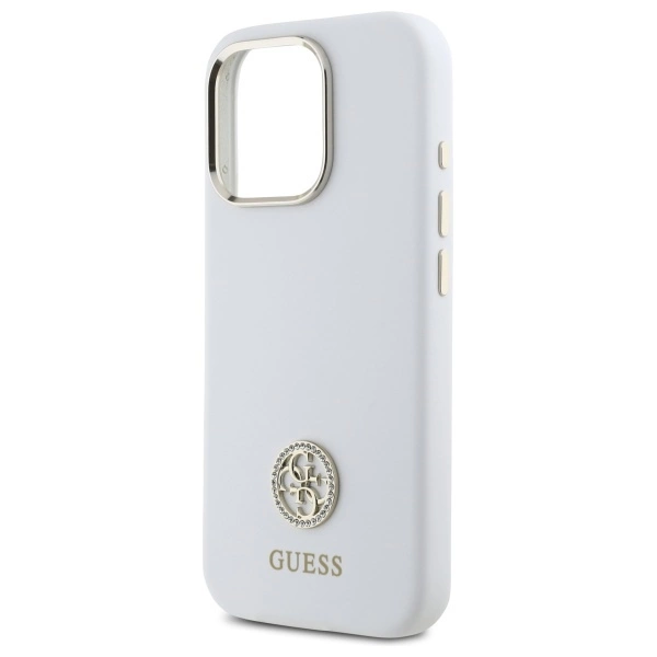 Etui Guess Silicone Logo Strass 4G na iPhone 16 Pro - białe