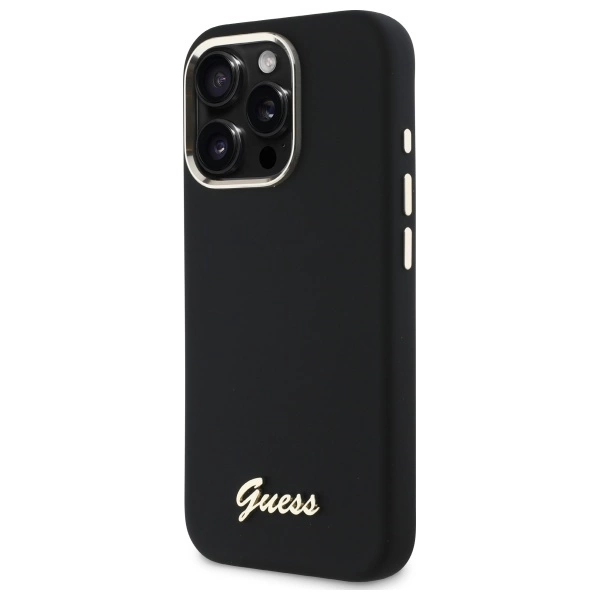Etui Guess Silicone Script Metal Logo & Frame na iPhone 16 Pro - czarne