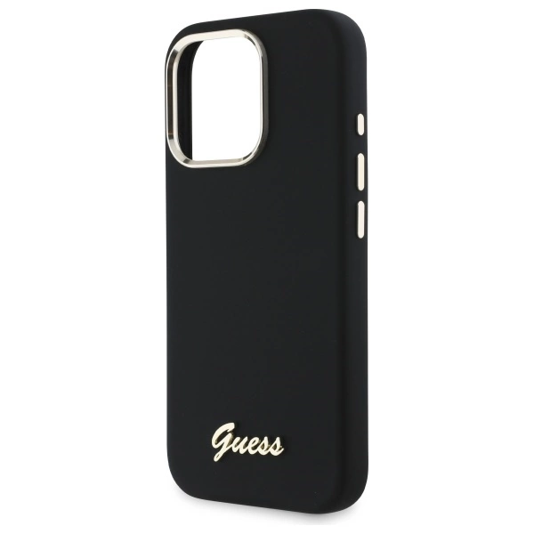 Etui Guess Silicone Script Metal Logo & Frame na iPhone 16 Pro - czarne