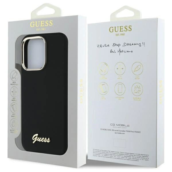 Etui Guess Silicone Script Metal Logo & Frame na iPhone 16 Pro - czarne