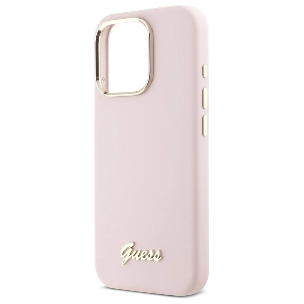 Etui Guess Silicone Script Metal Logo & Frame na iPhone 16 Pro - różowe