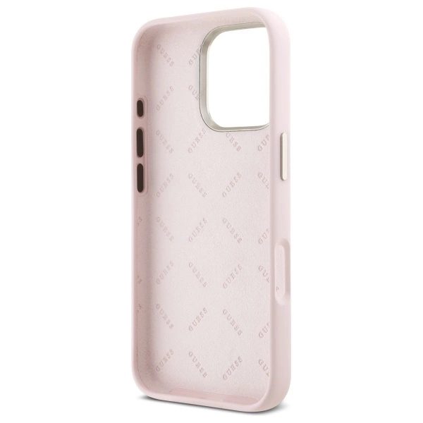 Etui Guess Silicone Script Metal Logo & Frame na iPhone 16 Pro - różowe