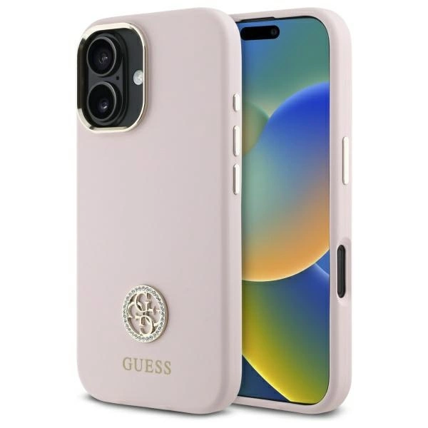 Etui Guess Silicone Logo Strass 4G na iPhone 16 - jasnoróżowe