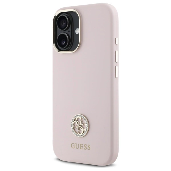 Etui Guess Silicone Logo Strass 4G na iPhone 16 - jasnoróżowe