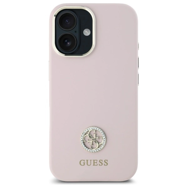 Etui Guess Silicone Logo Strass 4G na iPhone 16 - jasnoróżowe