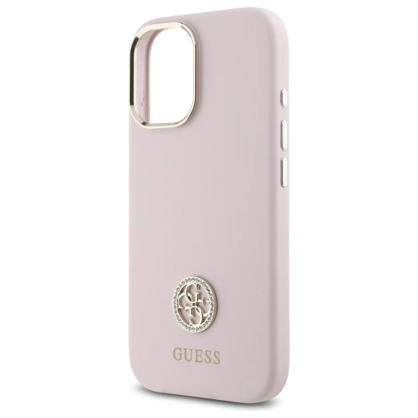 Etui Guess Silicone Logo Strass 4G na iPhone 16 - jasnoróżowe