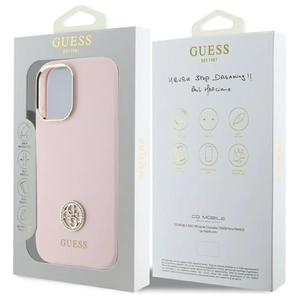 Etui Guess Silicone Logo Strass 4G na iPhone 16 - jasnoróżowe