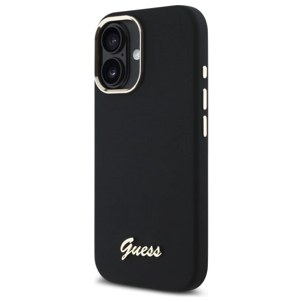 Etui Guess Silicone Script Metal Logo & Frame na iPhone 16 - czarne