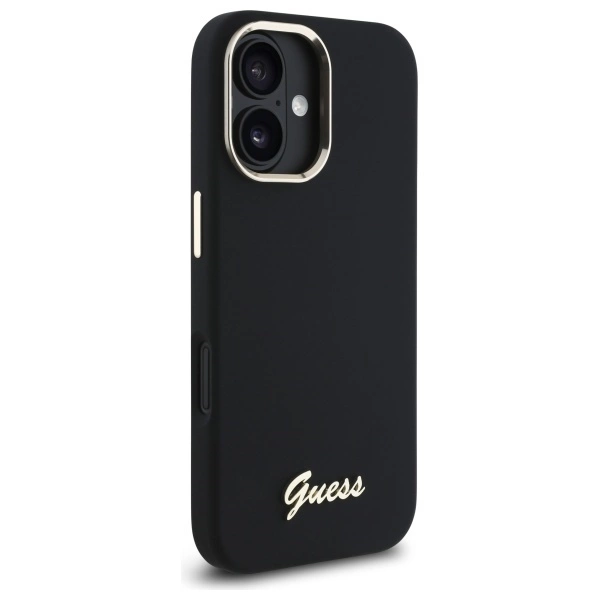 Etui Guess Silicone Script Metal Logo & Frame na iPhone 16 - czarne