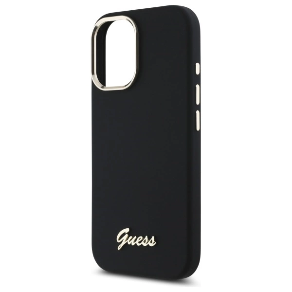 Etui Guess Silicone Script Metal Logo & Frame na iPhone 16 - czarne