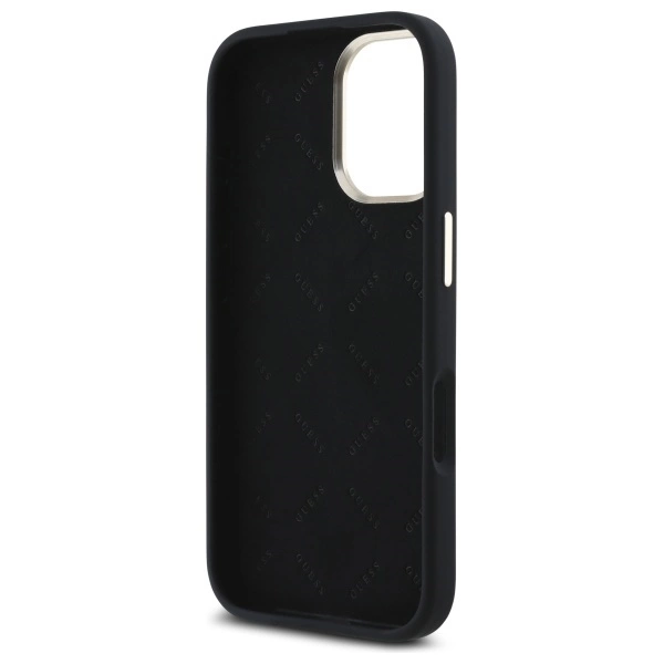 Etui Guess Silicone Script Metal Logo & Frame na iPhone 16 - czarne