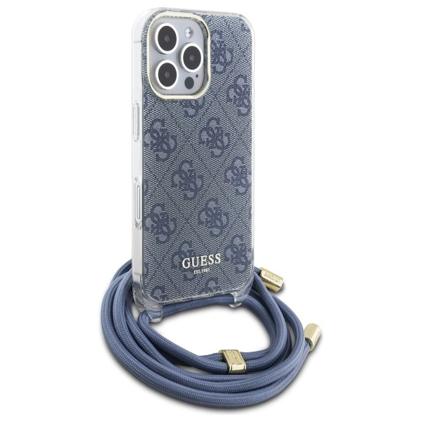 Etui Guess Crossbody Cord 4G Print na iPhone 16 Pro Max - niebieskie