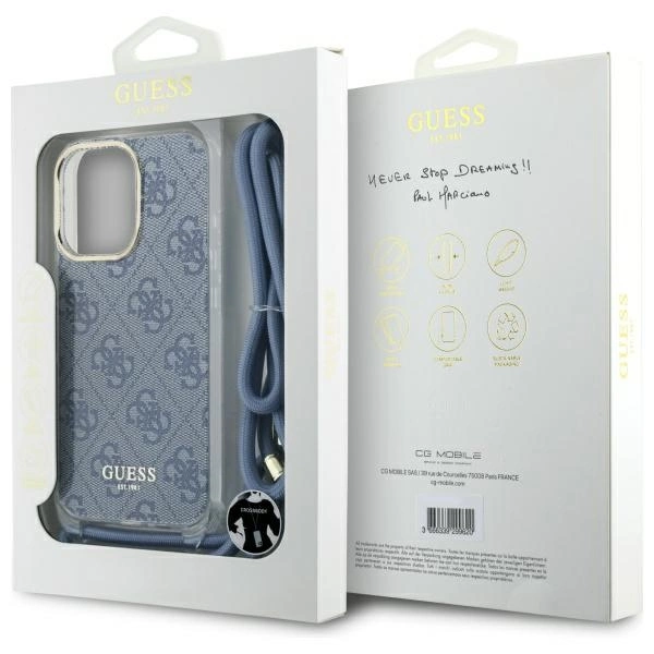 Etui Guess Crossbody Cord 4G Print na iPhone 16 Pro Max - niebieskie