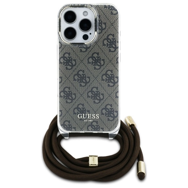 Etui Guess Crossbody Cord 4G Print na iPhone 16 Pro Max - brązowe