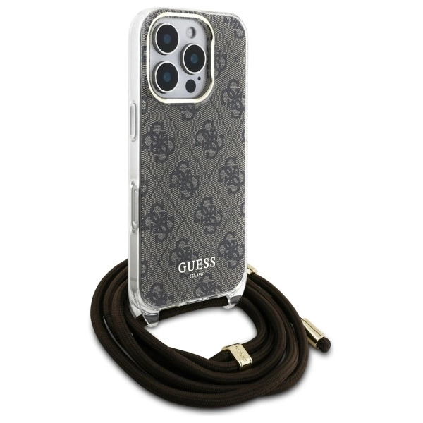 Etui Guess Crossbody Cord 4G Print na iPhone 16 Pro Max - brązowe