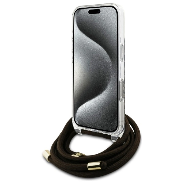 Etui Guess Crossbody Cord 4G Print na iPhone 16 Pro Max - brązowe