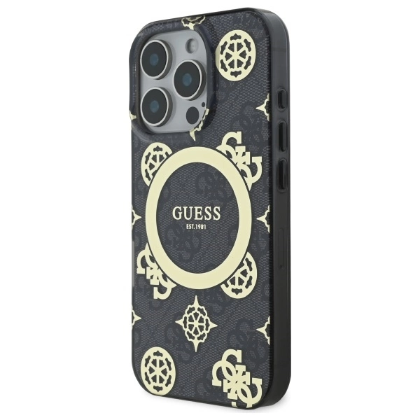 Etui Guess IML Peony On 4G Background MagSafe na iPhone 16 Pro - czarne