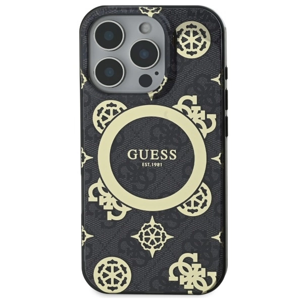 Etui Guess IML Peony On 4G Background MagSafe na iPhone 16 Pro - czarne