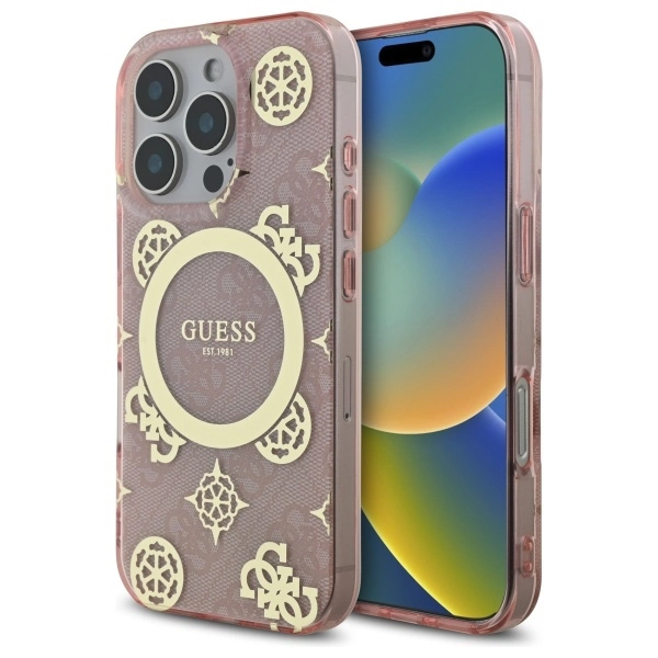 Etui Guess IML Peony On 4G Background MagSafe na iPhone 16 Pro - różowe