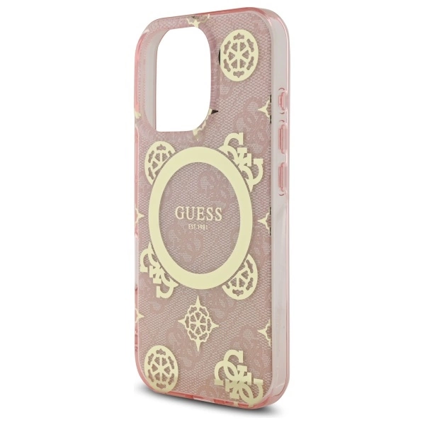 Etui Guess IML Peony On 4G Background MagSafe na iPhone 16 Pro - różowe
