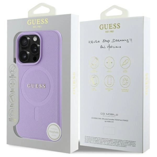 Etui Guess Saffiano MagSafe na iPhone 16 Pro - fioletowe