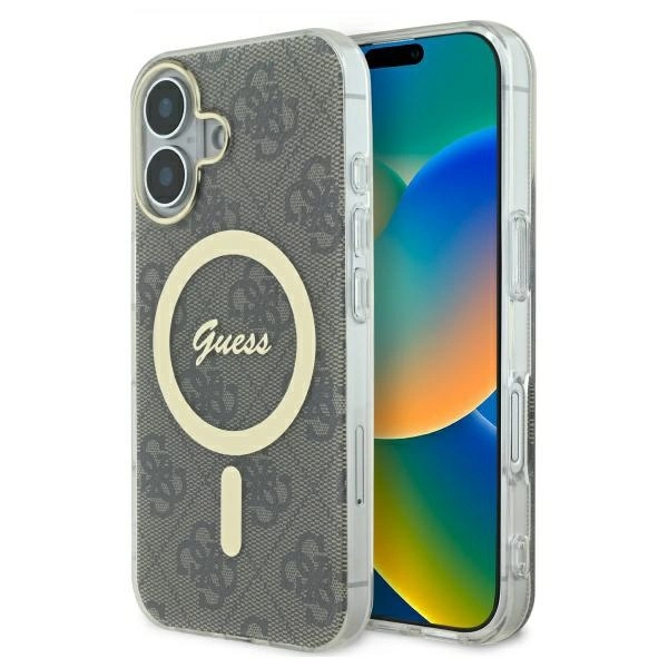Etui Guess IML 4G MagSafe na iPhone 16 Plus - brązowe