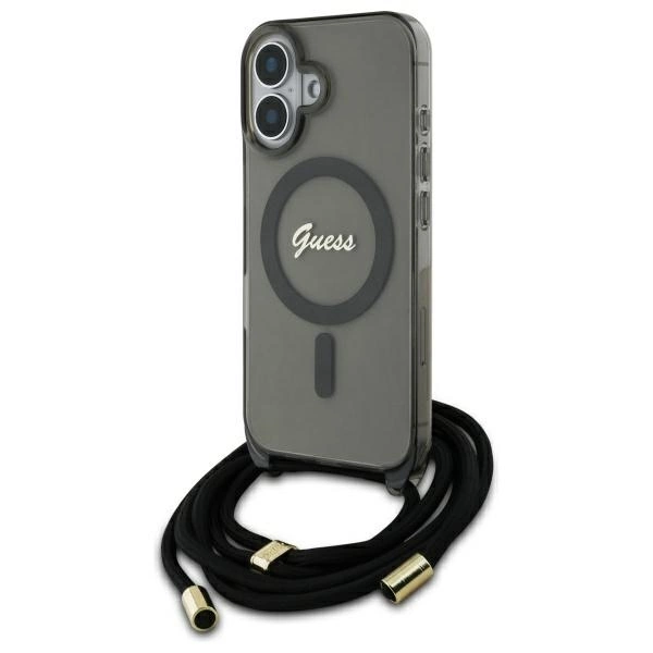 Etui Guess Crossbody Cord Script MagSafe na iPhone 16 - czarne