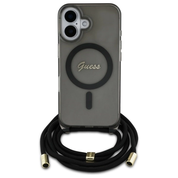 Etui Guess Crossbody Cord Script MagSafe na iPhone 16 - czarne
