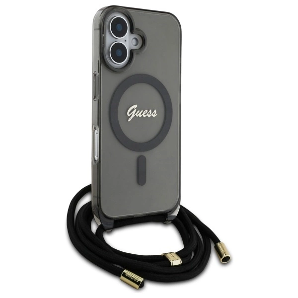 Etui Guess Crossbody Cord Script MagSafe na iPhone 16 - czarne