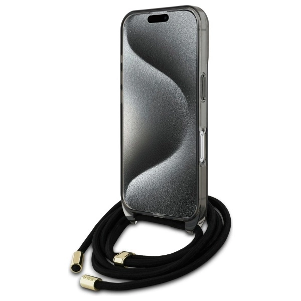 Etui Guess Crossbody Cord Script MagSafe na iPhone 16 - czarne