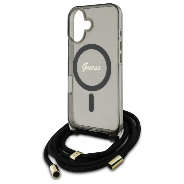 Etui Guess Crossbody Cord Script MagSafe na iPhone 16 - czarne